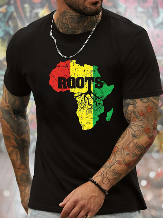 African Map Print, Men's Round Neck Short Sleeved Shirt, Minimalist Style T-shirt Fashion Regular Version, Spring And Summer Vacation Casual Vacation Men's Clothing Gift Apparel/Shirt/Graphic Shirt SNULLO https://www.cyberehub.com