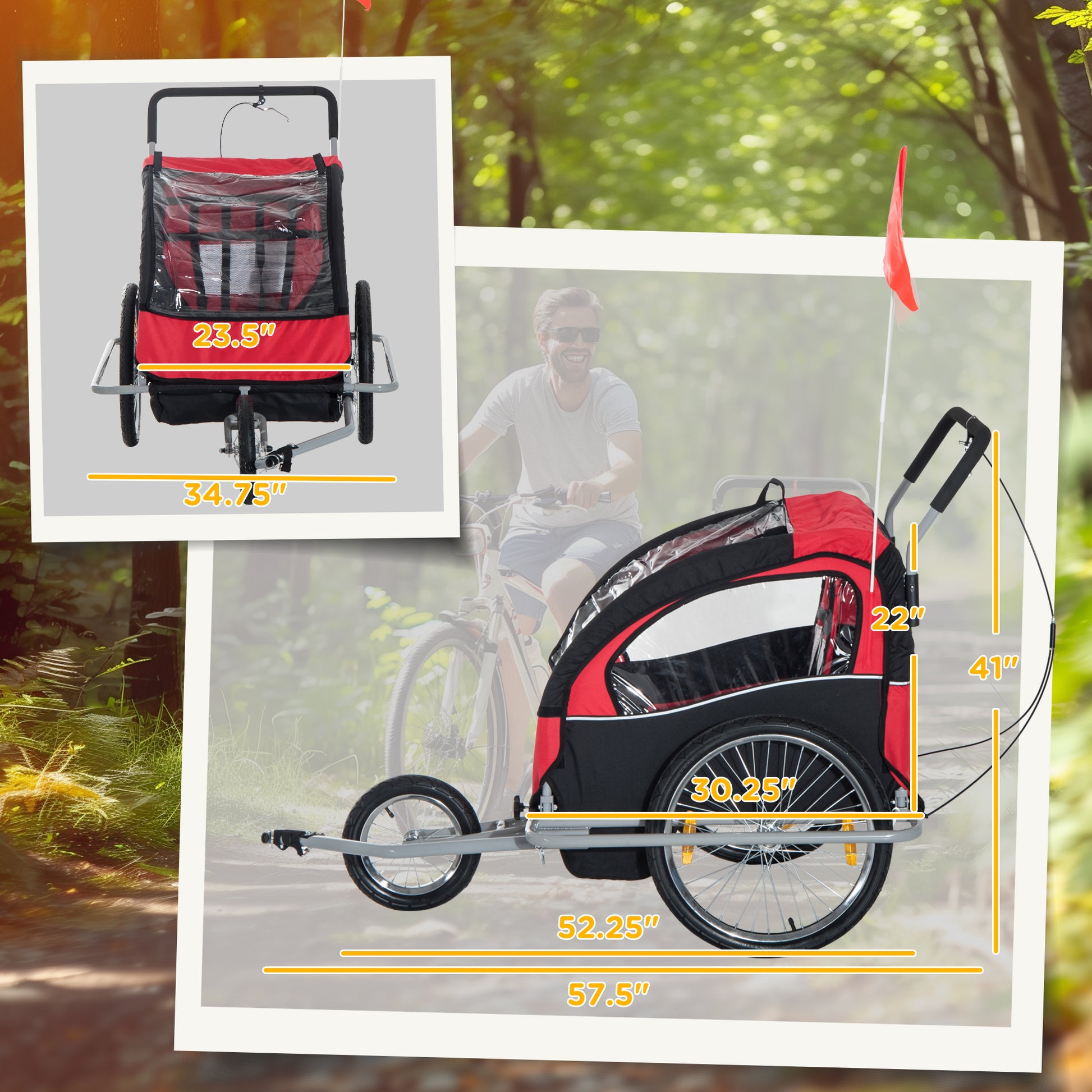 Aosom Elite Three-Wheel Bike Trailer for Kids Bicycle Cart for Two Children with 2 Security Harnesses & Storage, Red Car Giga GNJ Toys Walmart Giga https://www.cyberehub.com