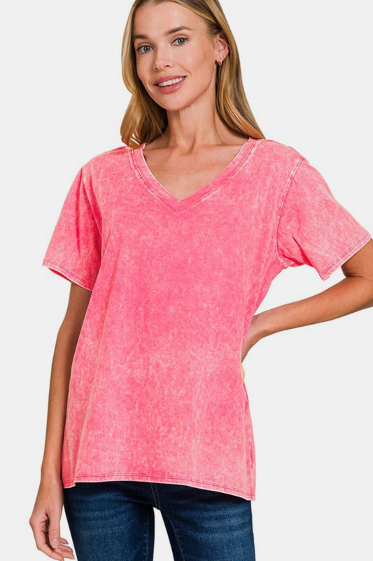 Zenana Full Size Washed Short Sleeve V-Neck T-Shirt Strawberry Apparel/Tops Ship from USA TikTok Tops Trendsi USPS Walmart Walmart Apparel Zenana Trendsi https://www.cyberehub.com