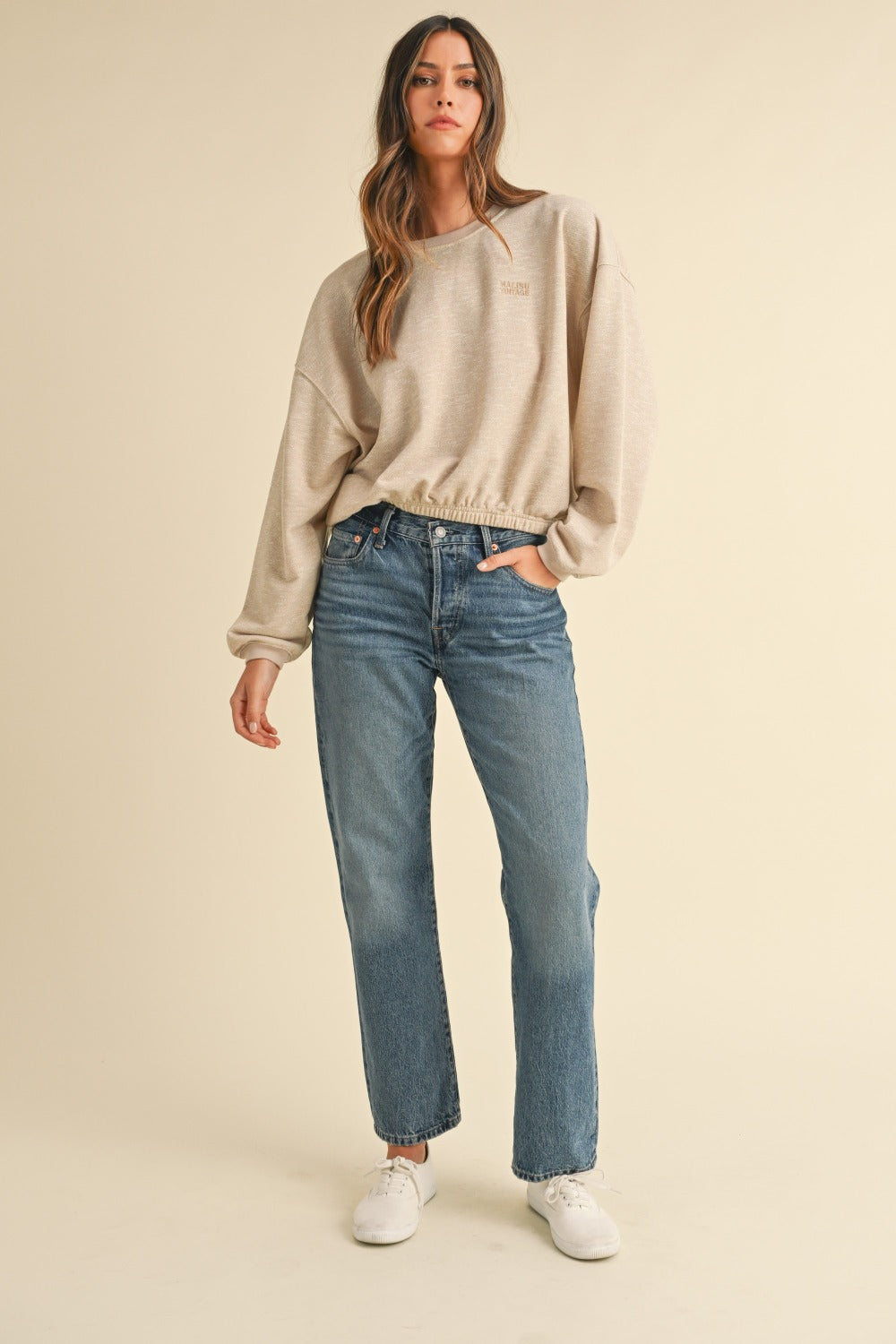 Mable Round Neck Letter Embroidery Crop Sweatshirt Tops/Jackets/Sweaters Clothing Tops MABLE Ship from USA TikTok Trendsi USPS Walmart Trendsi https://www.cyberehub.com