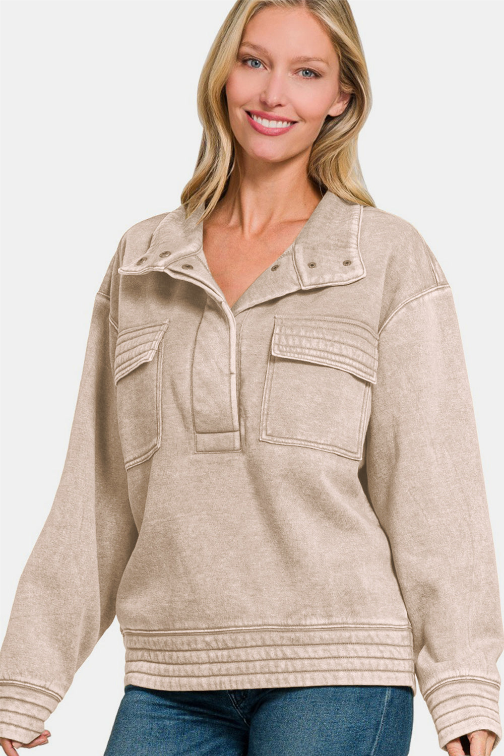 Zenana Acid Washed Half Snap Fleece Sweatshirt Tops/Jackets/Sweaters Clothing Tops Ship from USA TikTok Trendsi USPS Walmart Zenana Trendsi https://www.cyberehub.com