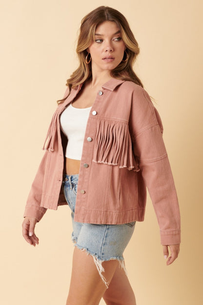 Mittoshop Fringe Detail Cotton Twill Jacket Shirt Apparel Clothing Tops Mittoshop Ship from USA Shirts USA Women Trendsi https://www.cyberehub.com