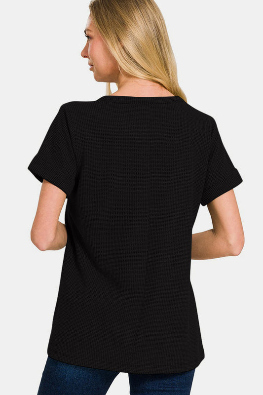 Zenana Notched Short Sleeve Waffle T-Shirt Apparel/Tops Memorial Day Sale Ship from USA TikTok Tops Trendsi USPS Walmart Walmart Apparel Zenana Trendsi https://www.cyberehub.com