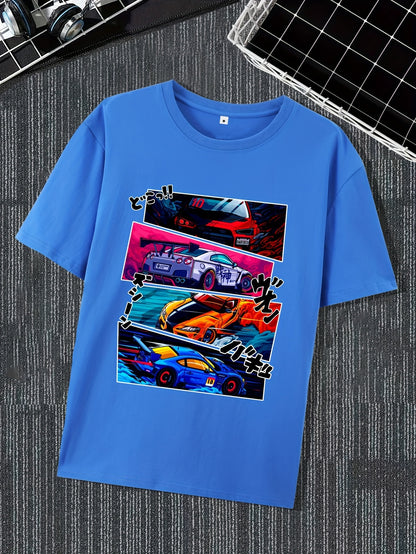 Men's Street Style Short Sleeved Round Neck T-shirt With Summer Outdoor Sports Car Pattern Print Apparel/Shirt/Graphic Shirt SNULLO https://www.cyberehub.com