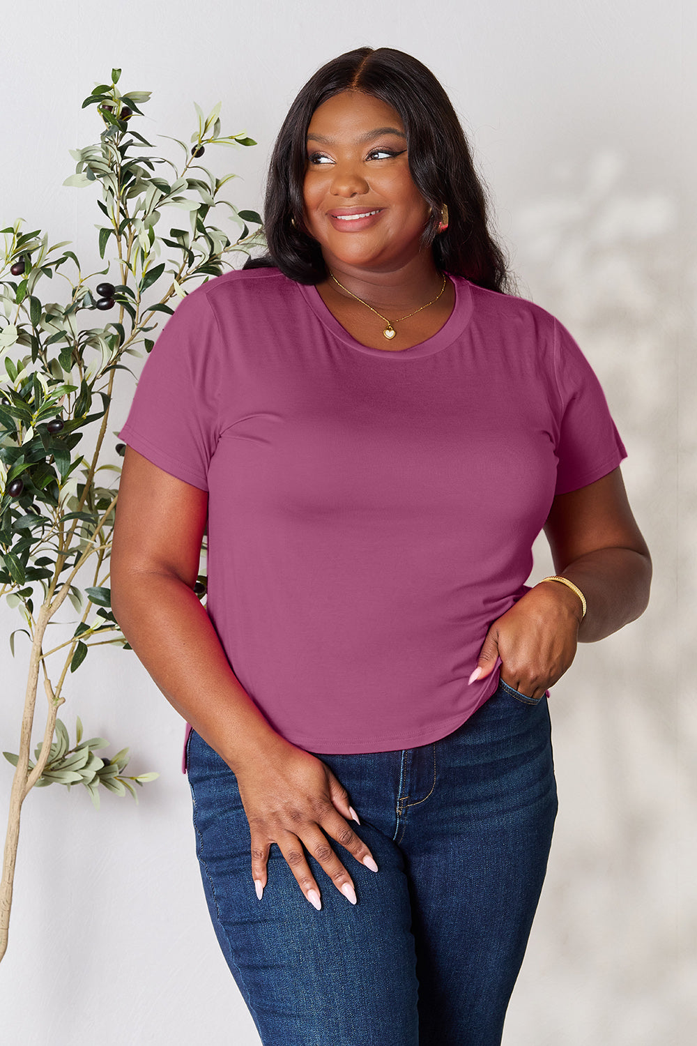 Basic Bae Full Size Round Neck Short Sleeve T-Shirt Apparel/Tops Basic Bae Ship from USA TikTok Tops Trendsi USPS Walmart Walmart Apparel Trendsi https://www.cyberehub.com
