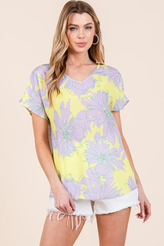 BOMBOM Floral Short Sleeve T-Shirt Lilac-Yellow Apparel/Tops BOMBOM Mother's Day Sale Ship from USA TikTok Tops Trendsi USPS Walmart Walmart Apparel Trendsi https://www.cyberehub.com