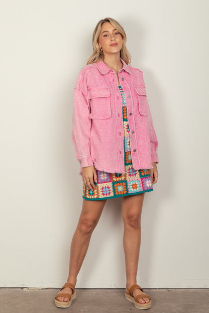 VERY J Full Size Button Up Raw Hem Long Sleeve Jacket Tops/Jackets/Sweaters Clothing Tops Ship from USA TikTok Trendsi USPS VERY J Walmart Trendsi https://www.cyberehub.com