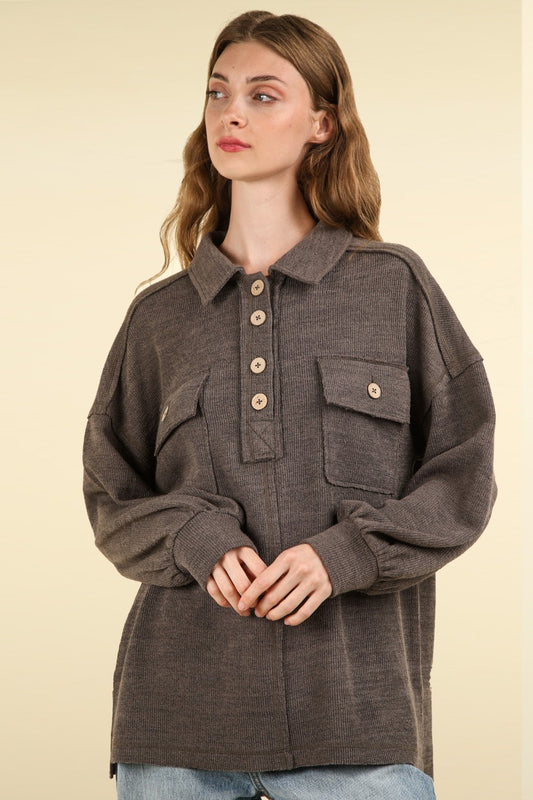 VERY J Collared Half Button Knit Top with Pockets Charcoal Shirt Apparel Clothing Tops Ship from USA Shirts USA VERY J Women Trendsi https://www.cyberehub.com