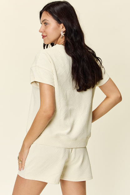 Double Take Full Size Texture Short Sleeve T-Shirt and Drawstring Shorts Set Apparel/Tops Double Take Ship from USA TikTok Tops Trendsi USPS Walmart Walmart Apparel Trendsi https://www.cyberehub.com