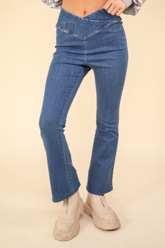 VERY J Washed Denim Stretchy Crossover Waist Leggings Indigo Bottoms Bottoms Clothing Pants Ship from USA VERY J Women Trendsi https://www.cyberehub.com