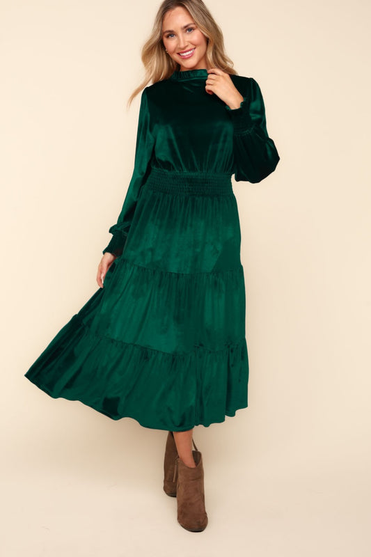 Haptics Mock Neck Smocked Waist Velvet Tiered Dress Hunter Green Apparel/Dress Dress Haptics Ship from USA TikTok Trendsi USPS Walmart Walmart Apparel Trendsi https://www.cyberehub.com