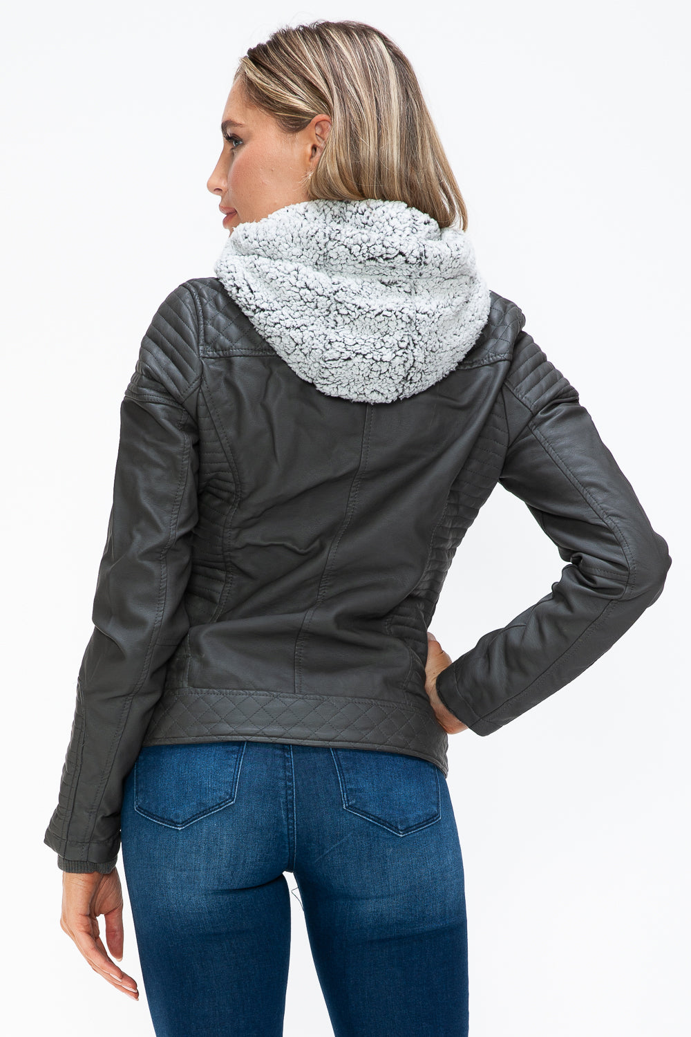 YMI Faux Layered Double-Zipper Jacket with Fuzzy Hood Tops/Jackets/Sweaters Clothing Tops Ship from USA TikTok Trendsi USPS Walmart YMI outerwear Trendsi https://www.cyberehub.com