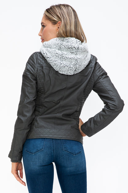 YMI Faux Layered Double-Zipper Jacket with Fuzzy Hood Tops/Jackets/Sweaters Clothing Tops Ship from USA TikTok Trendsi USPS Walmart YMI outerwear Trendsi https://www.cyberehub.com