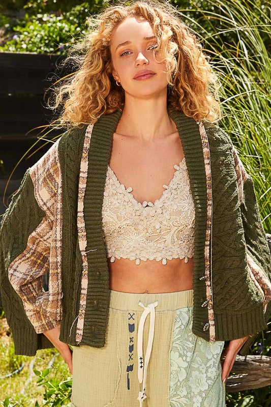 POL Cable-Knit Plaid V-Neck Button Up Cardigan Moss Apparel Apparel POL Ship from USA TikTok Trendsi Trendsi https://www.cyberehub.com