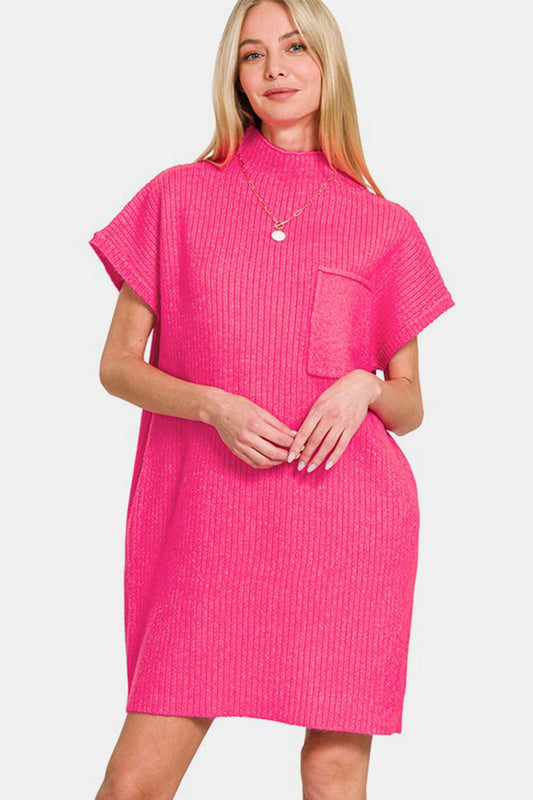 Zenana Short Sleeve Sweater Mini Dress Hot Pink Apparel Apparel Ship from USA TikTok Trendsi Zenana Trendsi https://www.cyberehub.com