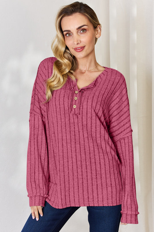 Basic Bae Full Size Ribbed Half Button Long Sleeve T-Shirt Hot Pink Apparel/Tops Basic Bae Ship from USA TikTok Tops Trendsi USPS Walmart Walmart Apparel Trendsi https://www.cyberehub.com