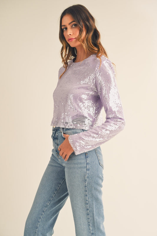 MABLE Shoulder Padded Sequin Crop Top Lavender Tops/Jackets/Sweaters Clothing Tops MABLE Ship from USA TikTok Trendsi USPS Walmart Trendsi https://www.cyberehub.com