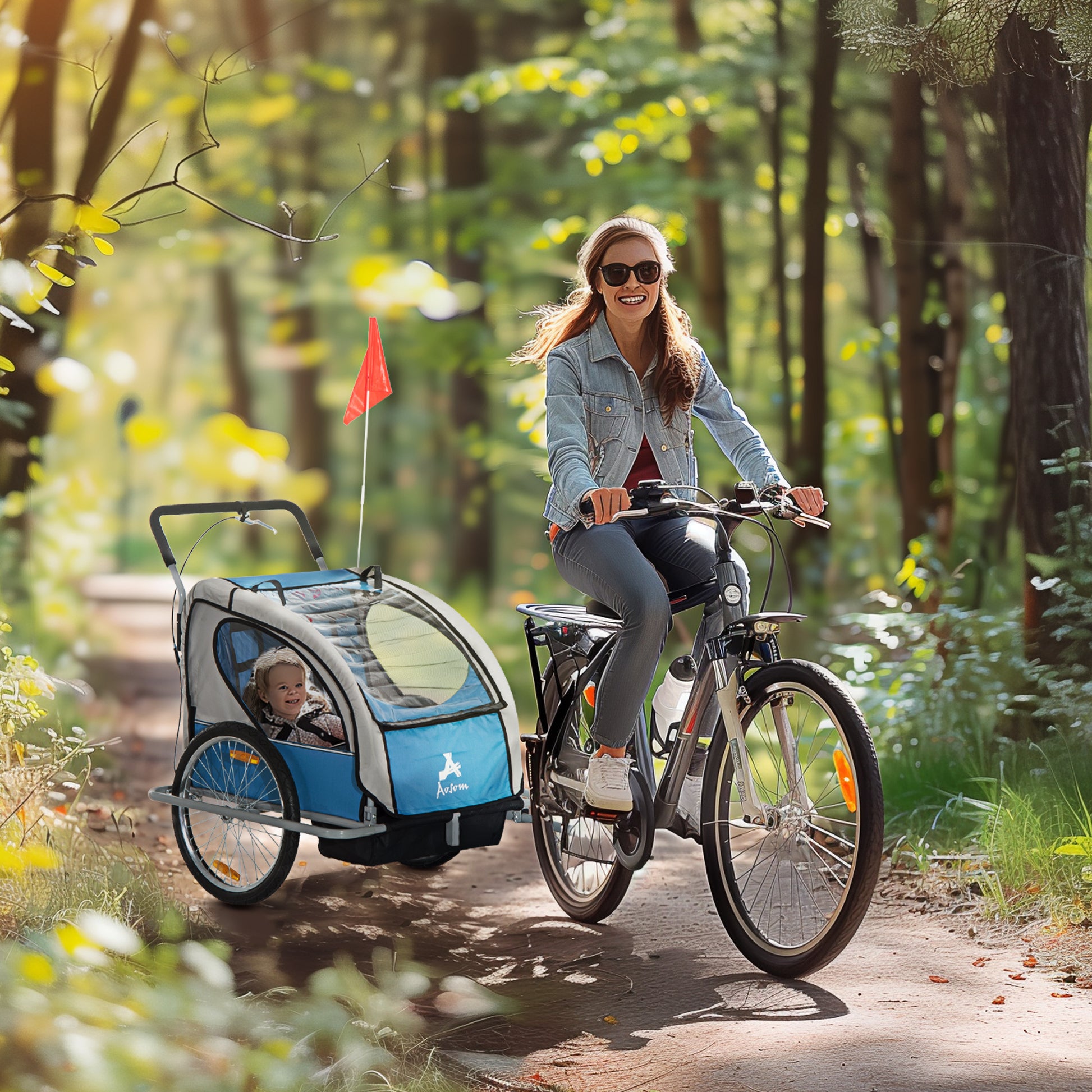 Aosom Elite Three-Wheel Bike Trailer for Kids Bicycle Cart for Two Children with 2 Security Harnesses & Storage, Blue Car Giga GNJ Toys Walmart Giga https://www.cyberehub.com