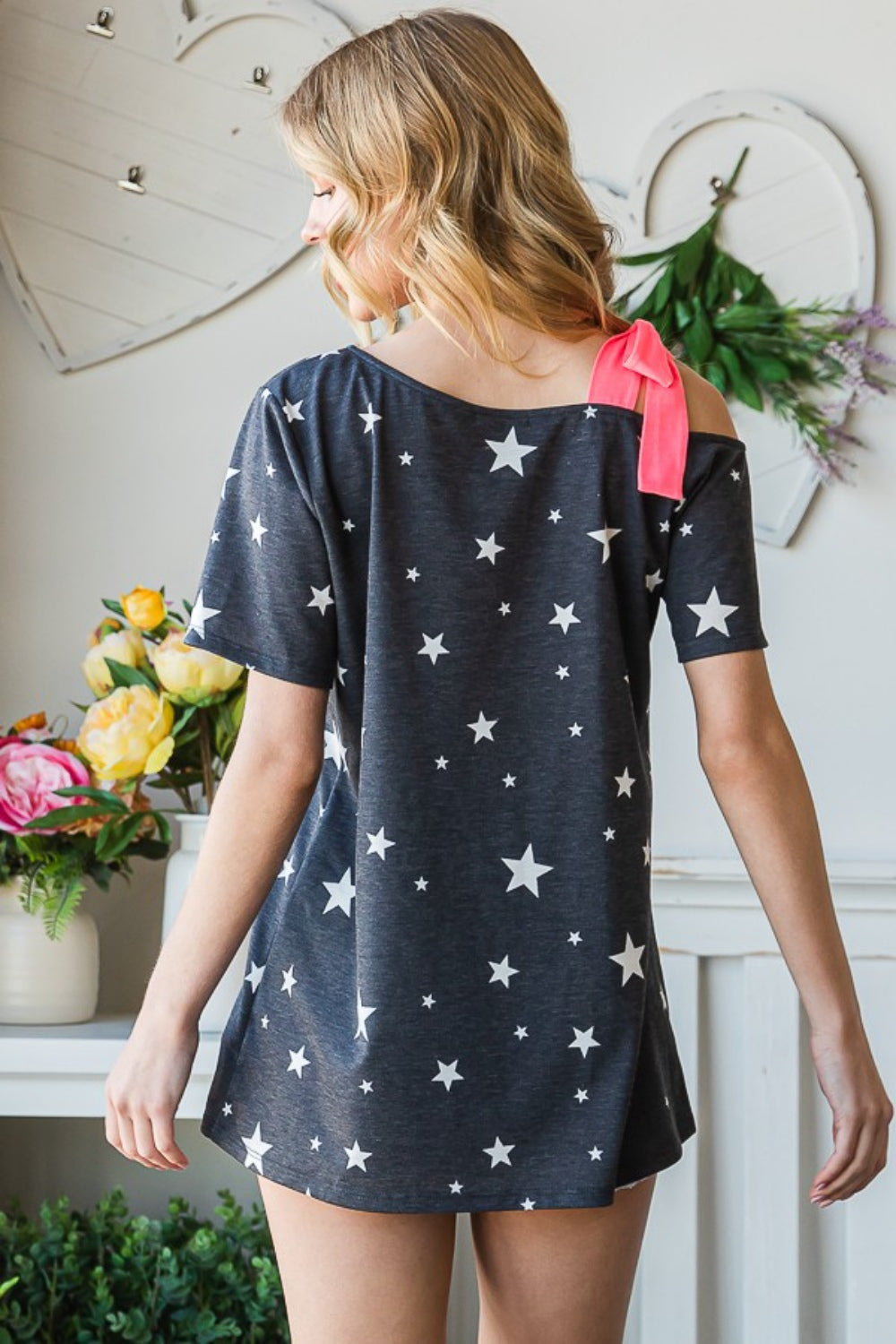 Heimish Full Size Star Print Asymmetrical Neck Short Sleeve Top Apparel/Tops Heimish Ship from USA TikTok Tops Trendsi USPS Walmart Walmart Apparel Trendsi https://www.cyberehub.com