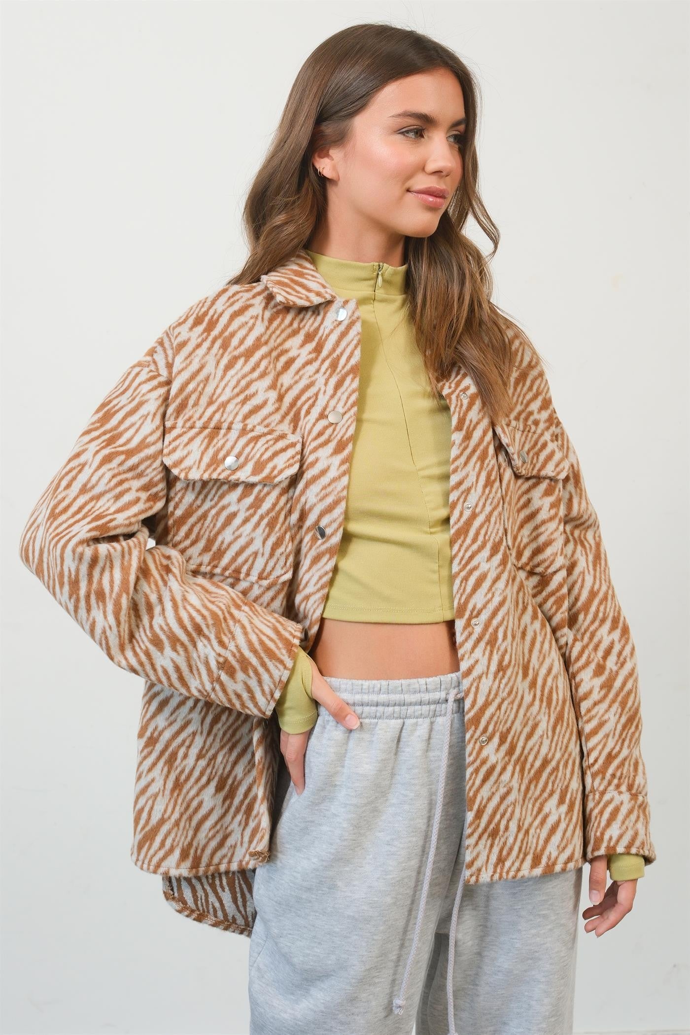 HYFVE Zebra Print Snap Down Long Sleeve Shacket Tops/Jackets/Sweaters Clothing Tops HYFVE Ship from USA TikTok Trendsi USPS Walmart Trendsi https://www.cyberehub.com