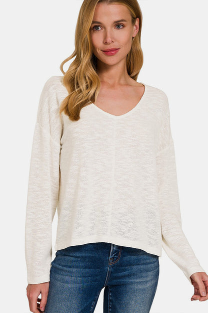 Zenana V-Neck Dropped Shoulder Long Sleeve T-Shirt Ivory Apparel/Tops Ship from USA TikTok Tops Trendsi USPS Walmart Walmart Apparel Zenana Trendsi https://www.cyberehub.com