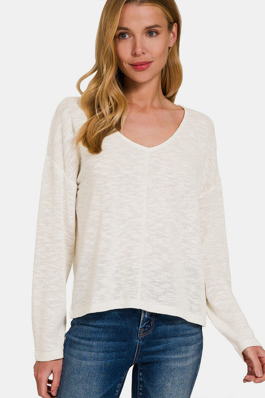Zenana V-Neck Dropped Shoulder Long Sleeve T-Shirt Ivory Apparel/Tops Ship from USA TikTok Tops Trendsi USPS Walmart Walmart Apparel Zenana Trendsi https://www.cyberehub.com
