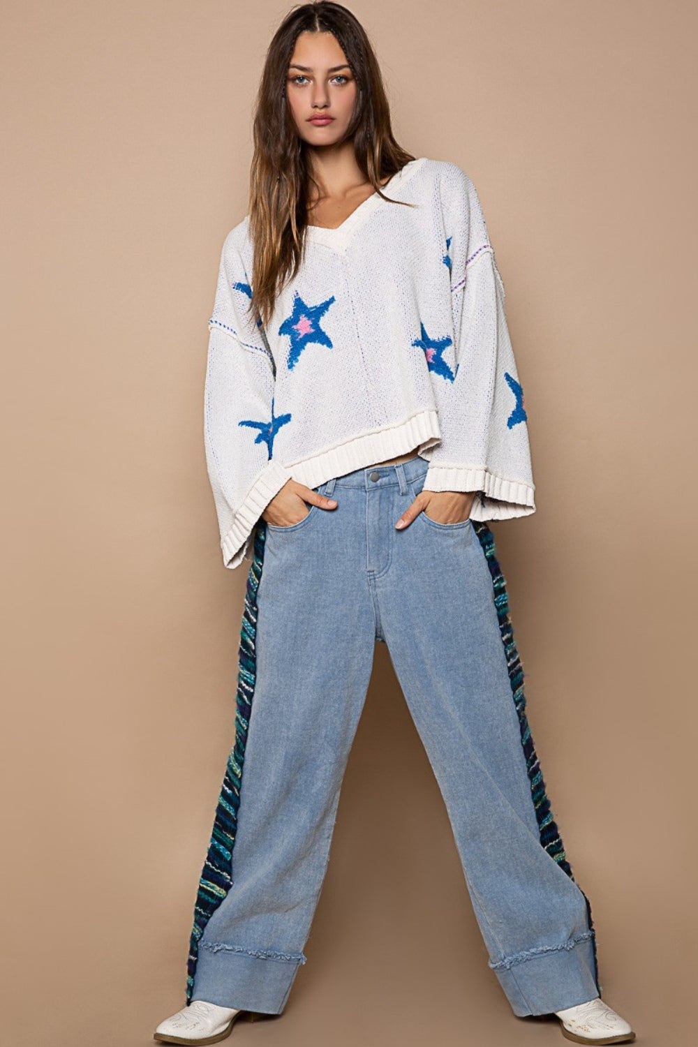 POL Long Sleeve Star Patch Sweater Shirt Apparel Clothing Tops POL Ship from USA Shirts USA Women Trendsi https://www.cyberehub.com