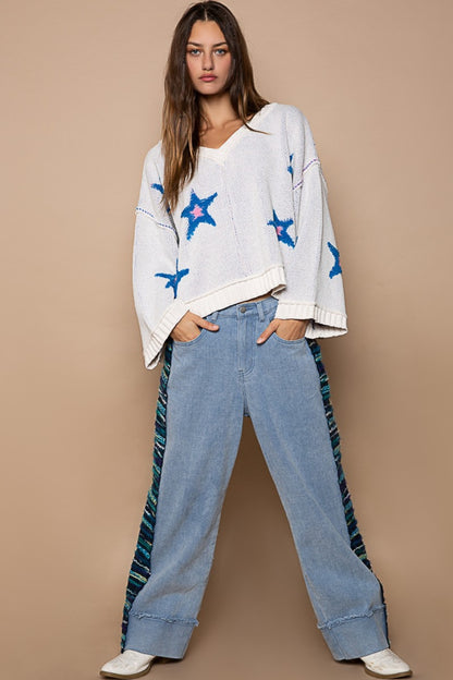 POL Long Sleeve Star Patch Sweater Shirt Apparel Clothing Tops POL Ship from USA Shirts USA Women Trendsi https://www.cyberehub.com