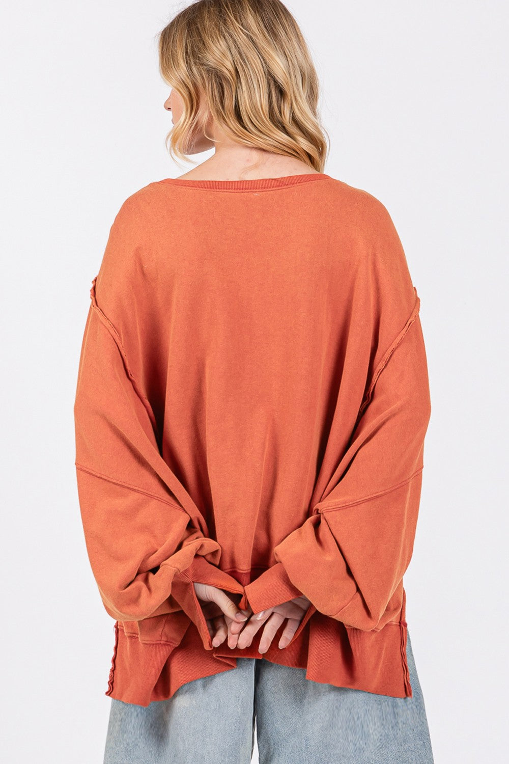 SAGE + FIG Mineral Wash Side Slit Oversized Sweatshirt Tops/Jackets/Sweaters Clothing Tops SAGE+FIG Ship from USA TikTok Trendsi USPS Walmart Trendsi https://www.cyberehub.com