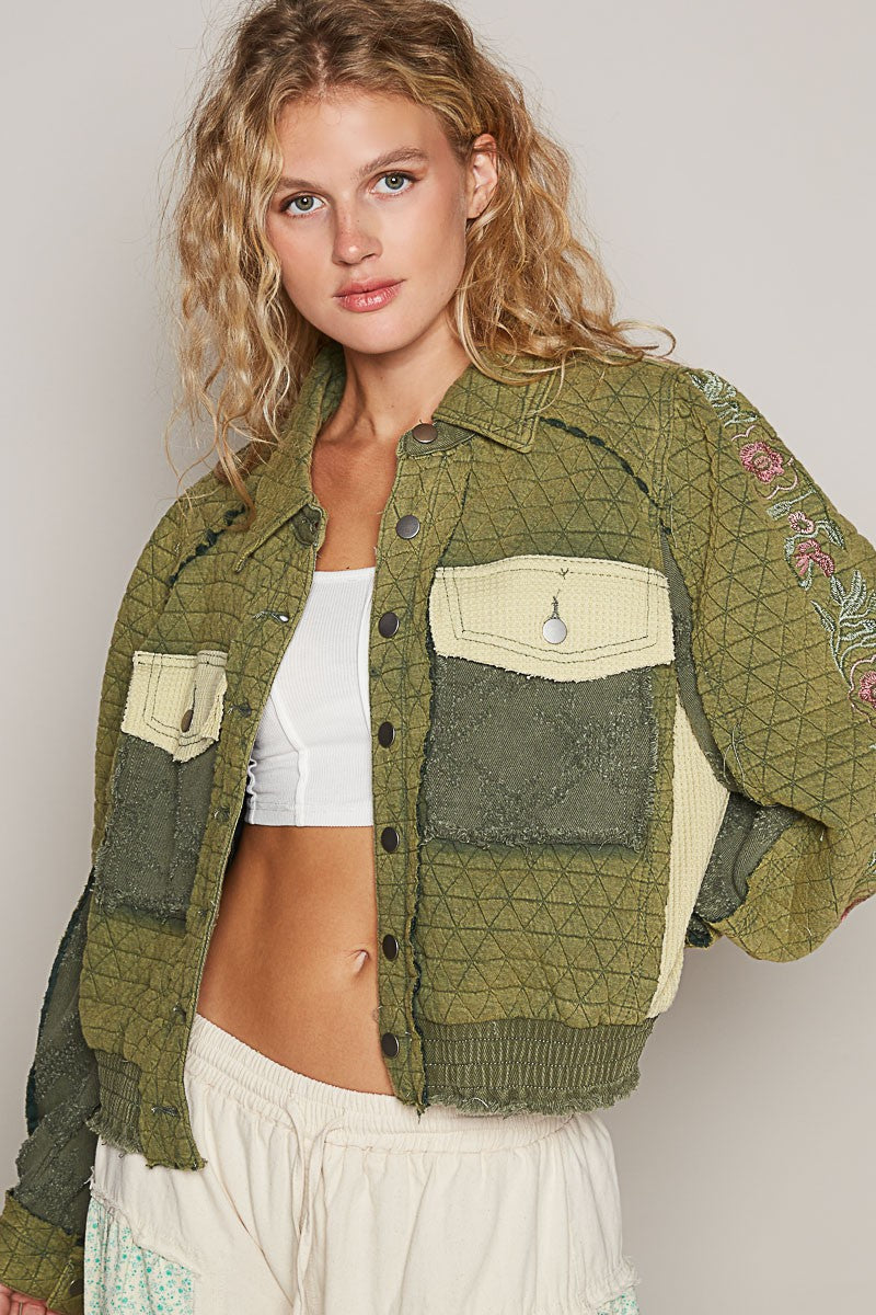 POL Embroidered Sleeve Raw Edge Quilted Jacket Tops/Jackets/Sweaters Clothing Tops POL Ship from USA TikTok Trendsi USPS Walmart Trendsi https://www.cyberehub.com