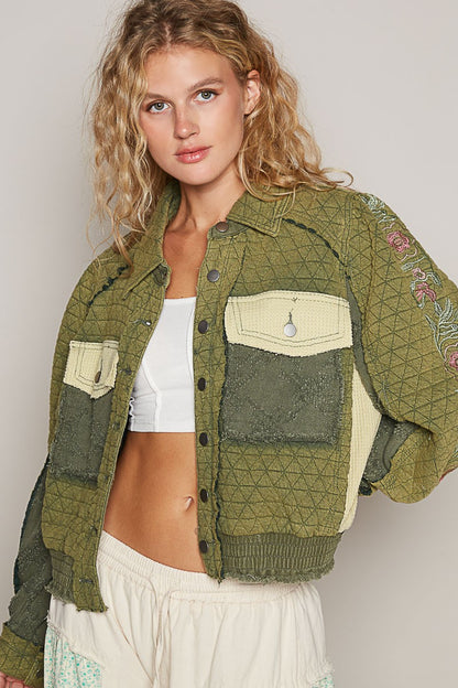 POL Embroidered Sleeve Raw Edge Quilted Jacket Tops/Jackets/Sweaters Clothing Tops POL Ship from USA TikTok Trendsi USPS Walmart Trendsi https://www.cyberehub.com