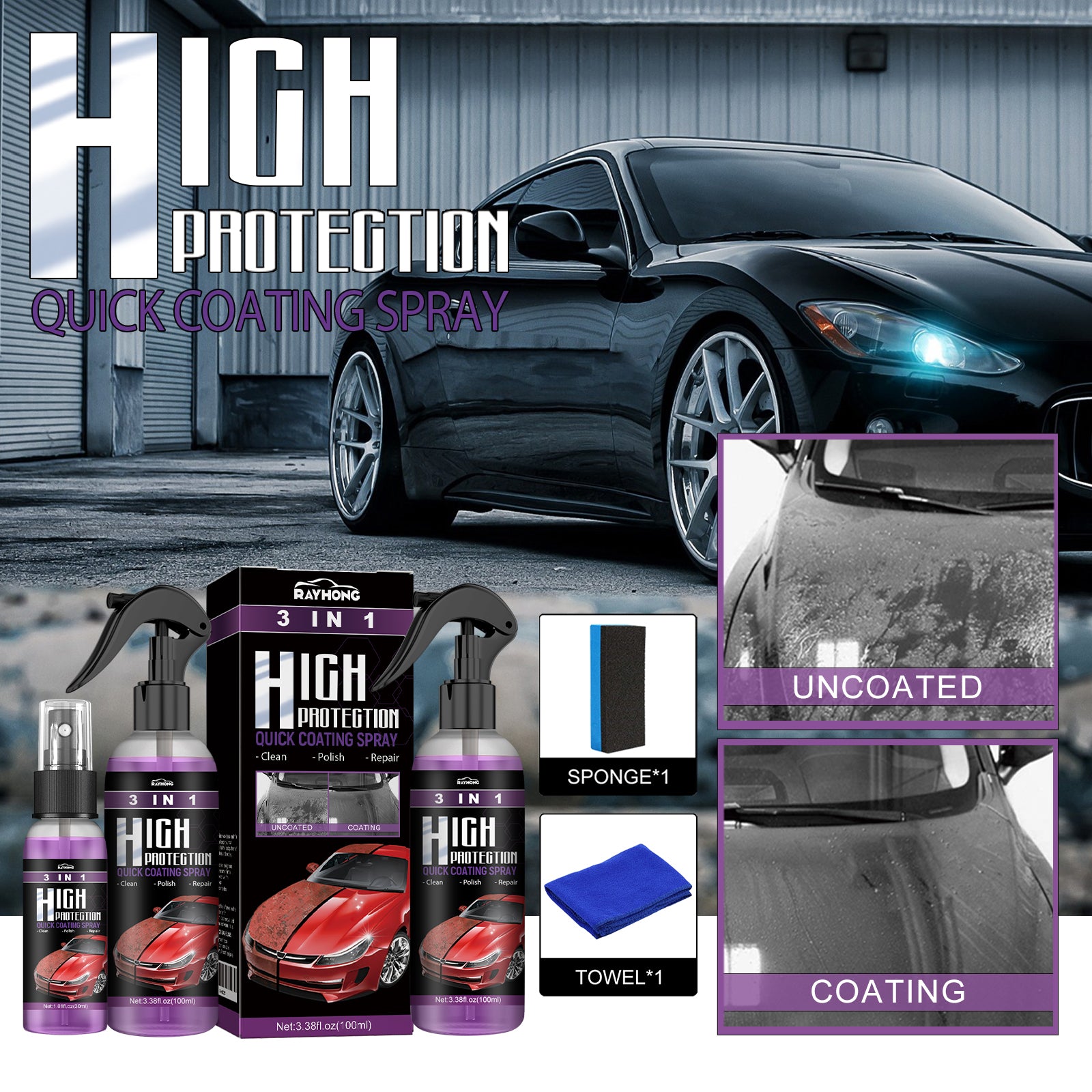Rayhong 3 In 1 High Protection Quick Car Coating Spray, Diy Paint Change Color Cleaning Coating Spray Automotive Eprolo https://www.cyberehub.com