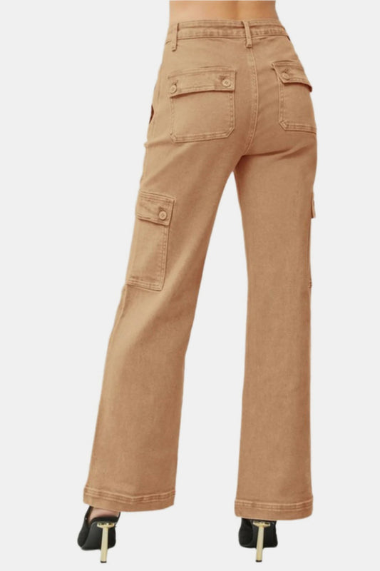 RISEN Full Size High Rise Wide Leg Cargo Jeans Bottoms Bottoms Clothing RISEN Ship from USA Women Trendsi https://www.cyberehub.com
