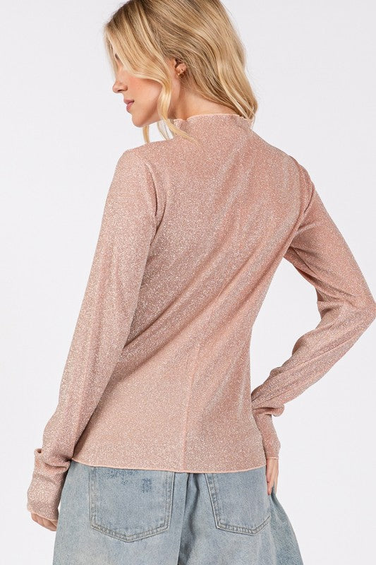 SAGE + FIG Glitter Mock Neck Lettuce Hem Long Sleeve Top Apparel Apparel SAGE+FIG Ship from USA TikTok Trendsi Trendsi https://www.cyberehub.com