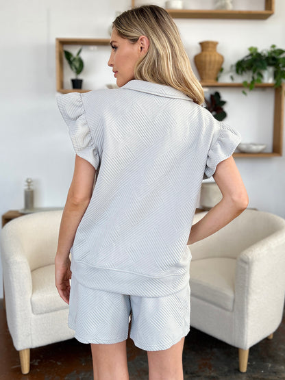 Double Take Full Size Texture Flounce Sleeve Top and Drawstring Shorts Set Apparel/Tops Double Take Memorial Day Sale Ship from USA TikTok Tops Trendsi USPS Walmart Walmart Apparel Trendsi https://www.cyberehub.com