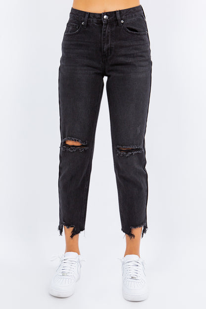 American Bazi High Waist Distressed Cropped Straight Jeans Black Bottoms American Bazi Bottoms Clothing Pants Ship from USA Women Trendsi https://www.cyberehub.com