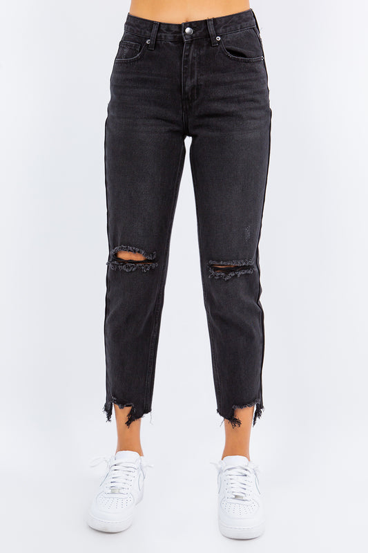 American Bazi High Waist Distressed Cropped Straight Jeans Black Bottoms American Bazi Bottoms Clothing Pants Ship from USA Women Trendsi https://www.cyberehub.com