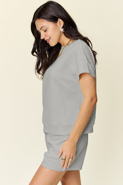 Double Take Full Size Texture Short Sleeve T-Shirt and Drawstring Shorts Set Apparel/Tops Double Take Ship from USA TikTok Tops Trendsi USPS Walmart Walmart Apparel Trendsi https://www.cyberehub.com