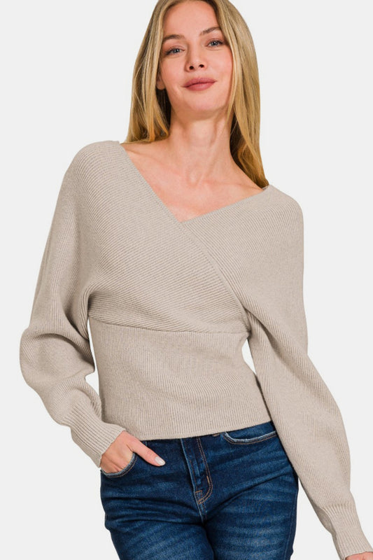 Zenana Cross Wrap Rib Long Sleeve Sweater H Mocha Shirt Apparel Clothing Tops Ship from USA Shirts USA Women Zenana Trendsi https://www.cyberehub.com