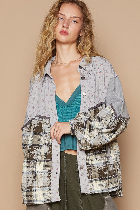 POL Balloon Sleeve Floral Color Block Plaid Shirt Brown Grey Tops/Jackets/Sweaters Clothing Tops POL Ship from USA TikTok Trendsi USPS Walmart Trendsi https://www.cyberehub.com