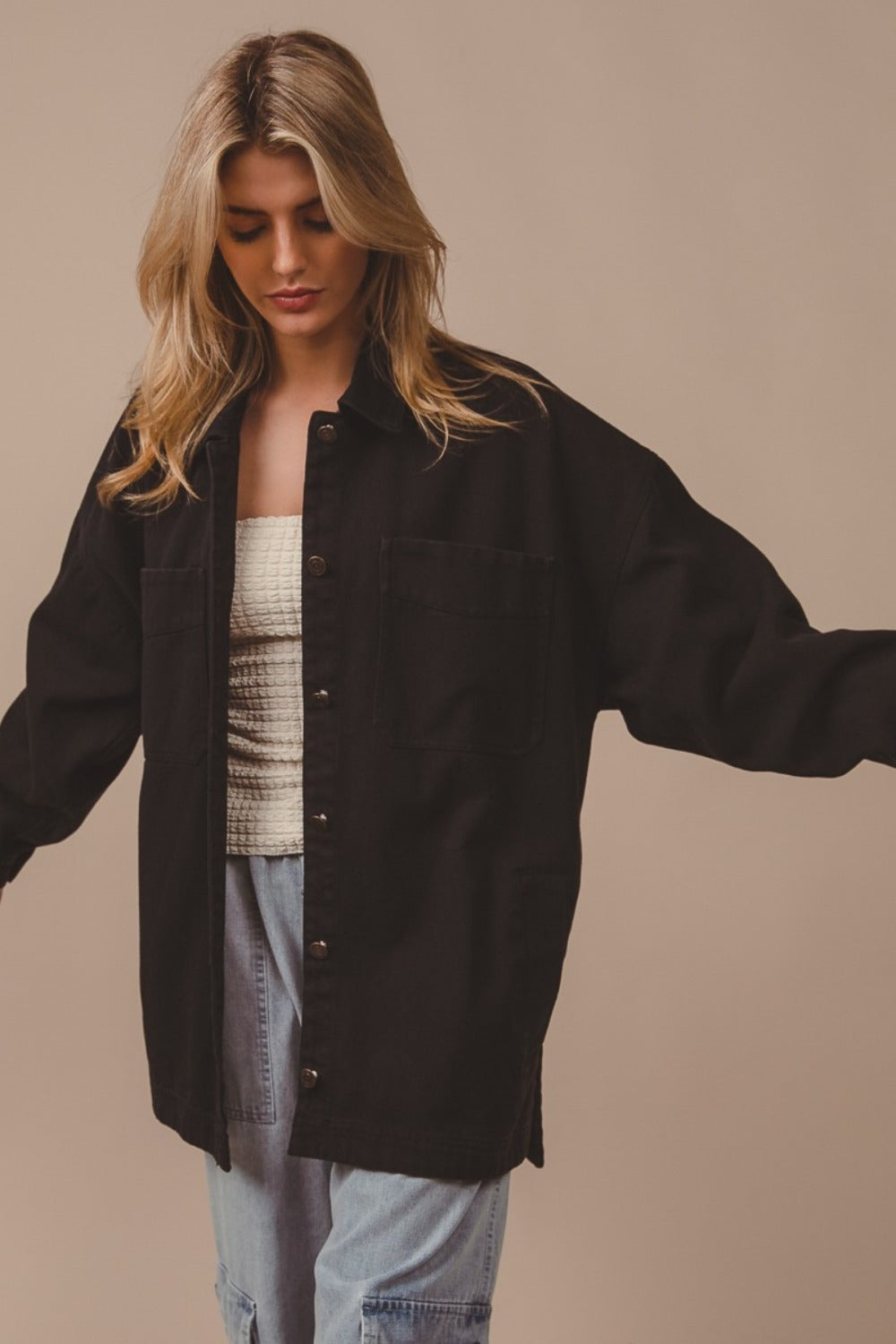 BiBi Button Up Washed Jacket with Pockets Tops/Jackets/Sweaters BiBi Clothing Tops Ship from USA TikTok Trendsi USPS Walmart Trendsi https://www.cyberehub.com