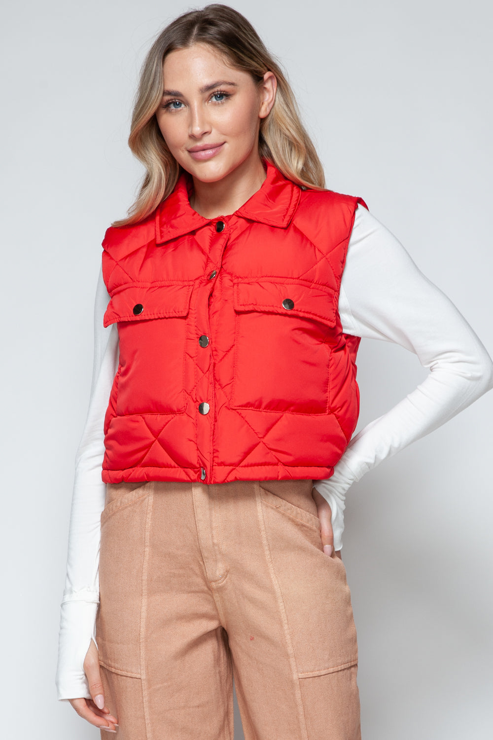 Snobbish Snap Down Quilted Crop Vest Shirt Apparel Clothing Tops Ship from USA Shirts Snobbish USA Women Trendsi https://www.cyberehub.com