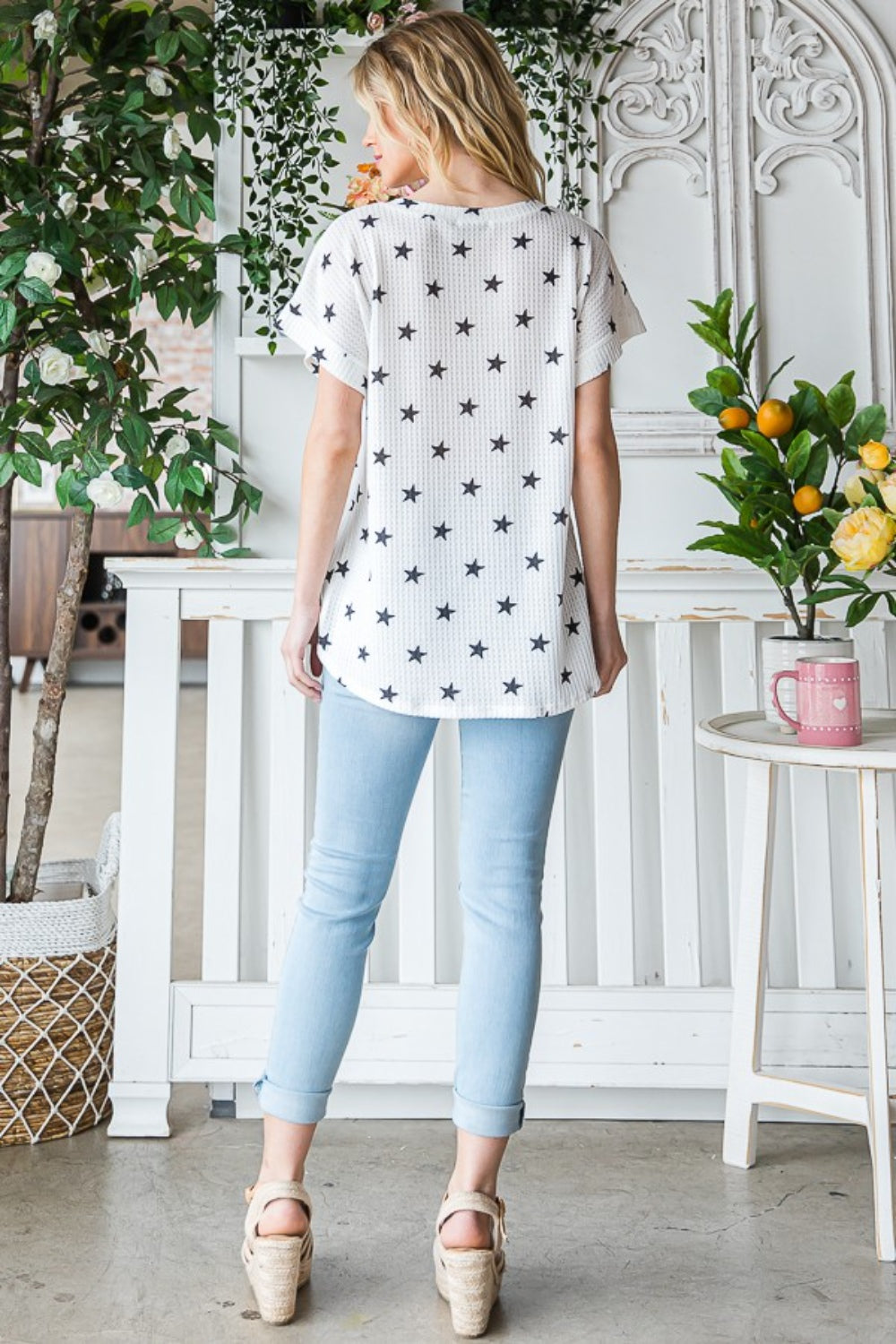 Heimish Full Size Star Print Short Sleeve V-Neck Waffle Knit T-Shirt Apparel/Tops Heimish Ship from USA TikTok Tops Trendsi USPS Walmart Walmart Apparel Trendsi https://www.cyberehub.com