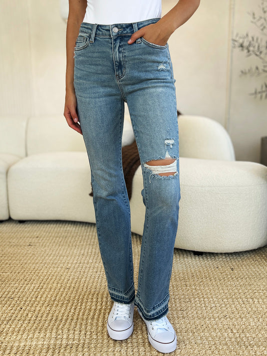 Judy Blue Full Size Mid Rise Destroyed Hem Distressed Jeans Medium Bottoms Bottoms Clothing Judy Blue Ship from USA Women Trendsi https://www.cyberehub.com