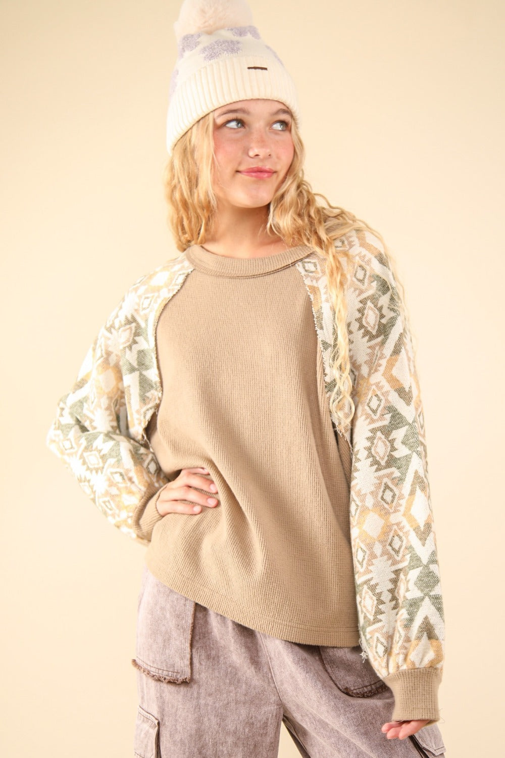VERY J Printed Long Sleeve Round Neck Knit Top Shirt Apparel Clothing Tops price-change-job-active Ship from USA Shirts USA VERY J Women Trendsi https://www.cyberehub.com