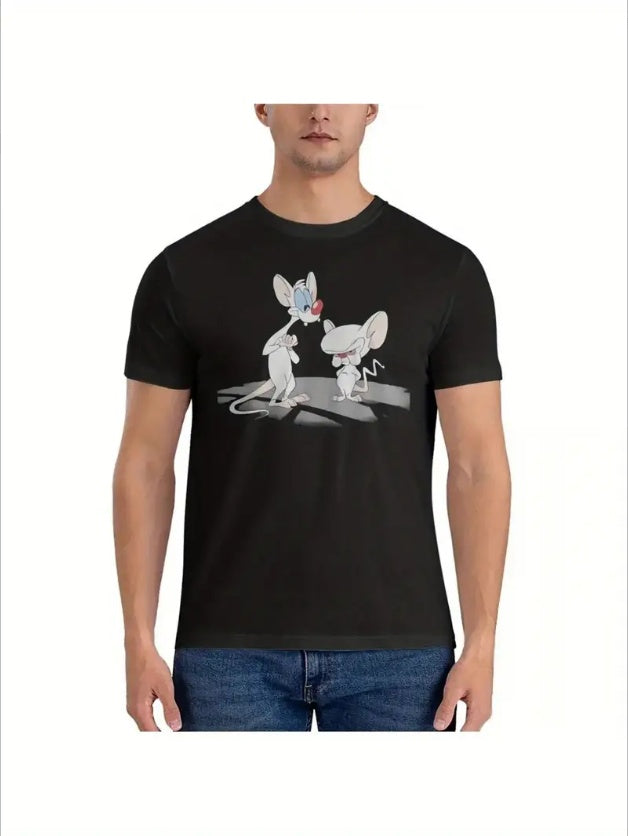 Print T-Shirt Men Pinky And The Brain Novelty Tee Shirt Crew Neck Short Sleeve T Shirts Printed Clothes Black Apparel/Shirt/Graphic Shirt SNULLO https://www.cyberehub.com