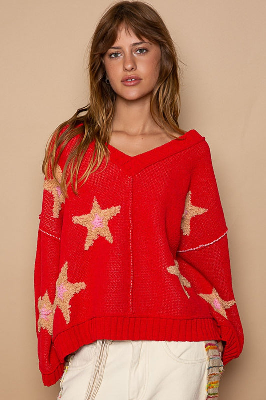 POL Long Sleeve Star Patch Sweater Apple Red Shirt Apparel Clothing Tops POL Ship from USA Shirts USA Women Trendsi https://www.cyberehub.com