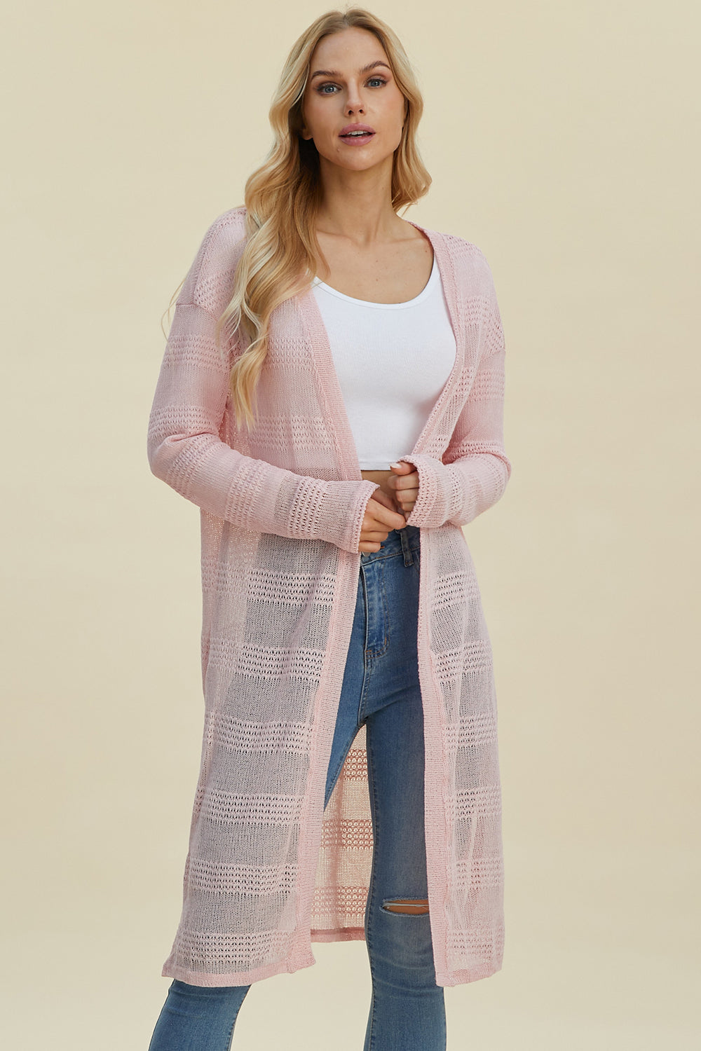 Double Take Full Size Open Front Longline Cardigan Blush Pink Shirt Apparel Clothing Tops Double Take Ship from USA Shirts USA Women Trendsi https://www.cyberehub.com