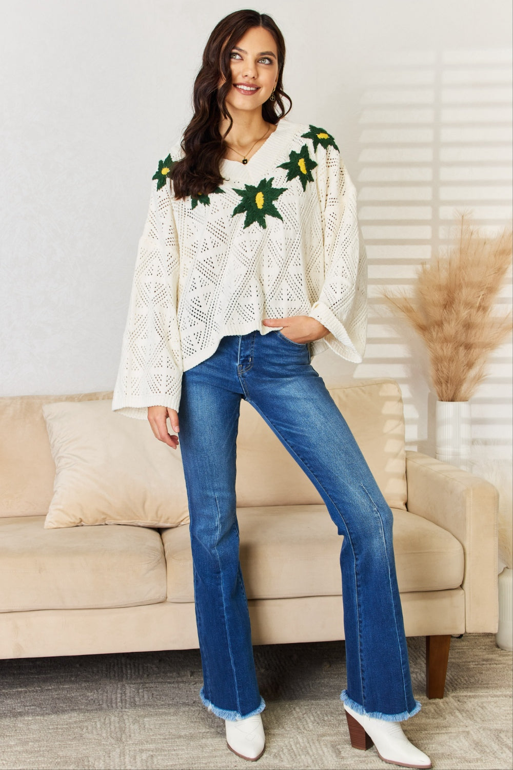 POL Floral Embroidered Pattern V-Neck Sweater Tops/Jackets/Sweaters Clothing Tops POL Ship from USA TikTok Trendsi USPS Walmart Trendsi https://www.cyberehub.com