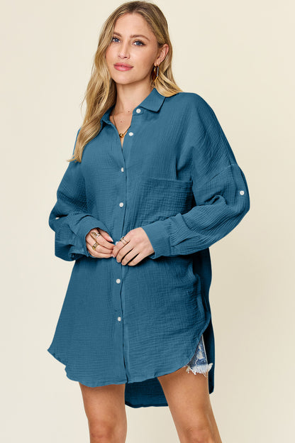 Double Take Full Size Pocketed Texture Button Up Shirt Dark Blue Apparel/Tops Double Take Ship from USA TikTok Tops Trendsi USPS Walmart Walmart Apparel Trendsi https://www.cyberehub.com